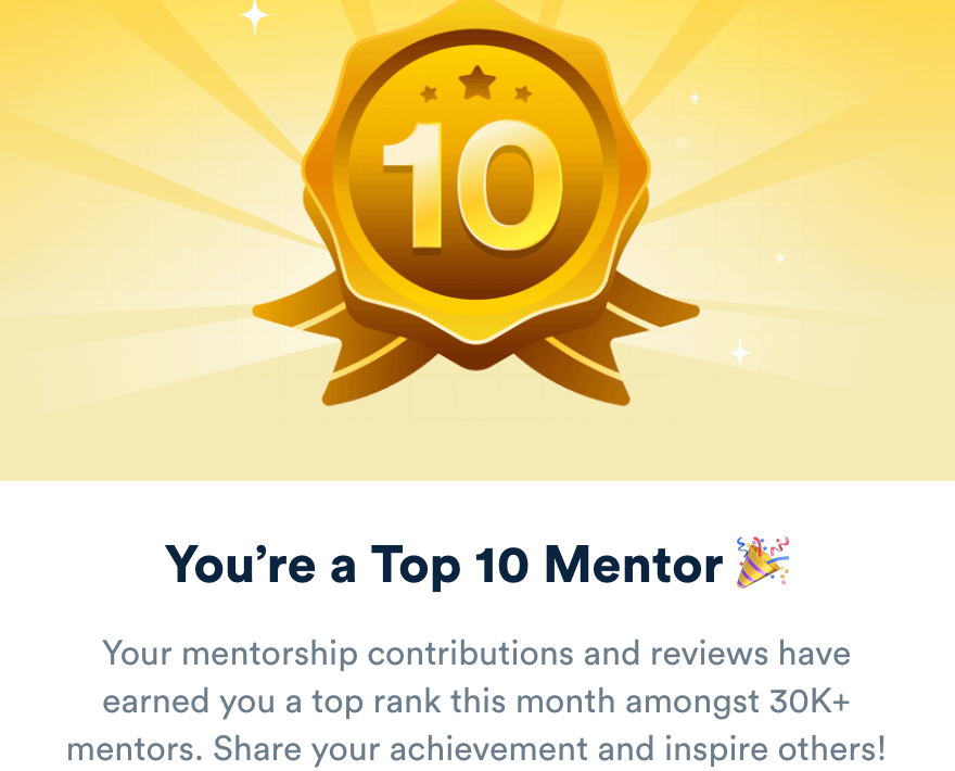 Top 10 Sales Mentor Award – ADPList !